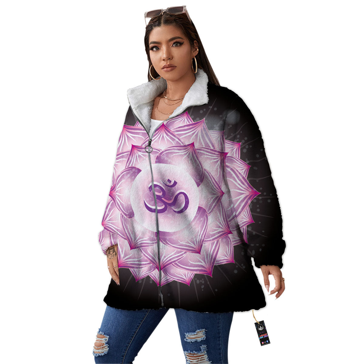 Spiritual Sahasrara Chakra Print Women's Sherpa Jacket-grizzshop