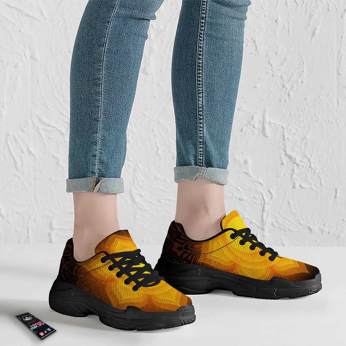 Spiritual Swadhisthana Chakra Print Black Chunky Shoes-grizzshop