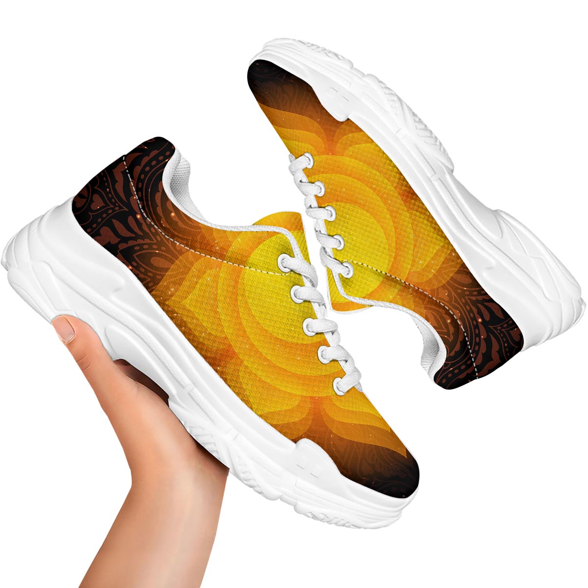 Spiritual Swadhisthana Chakra Print White Chunky Shoes-grizzshop