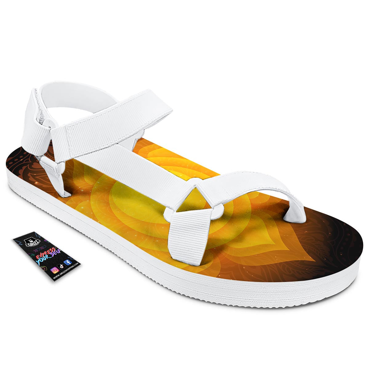 Spiritual Swadhisthana Chakra Print White Open Toe Sandals-grizzshop