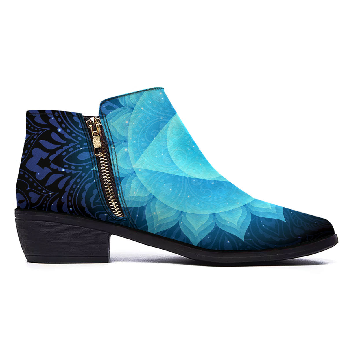 Spiritual Vishuddha Chakra Print Ankle Boots-grizzshop