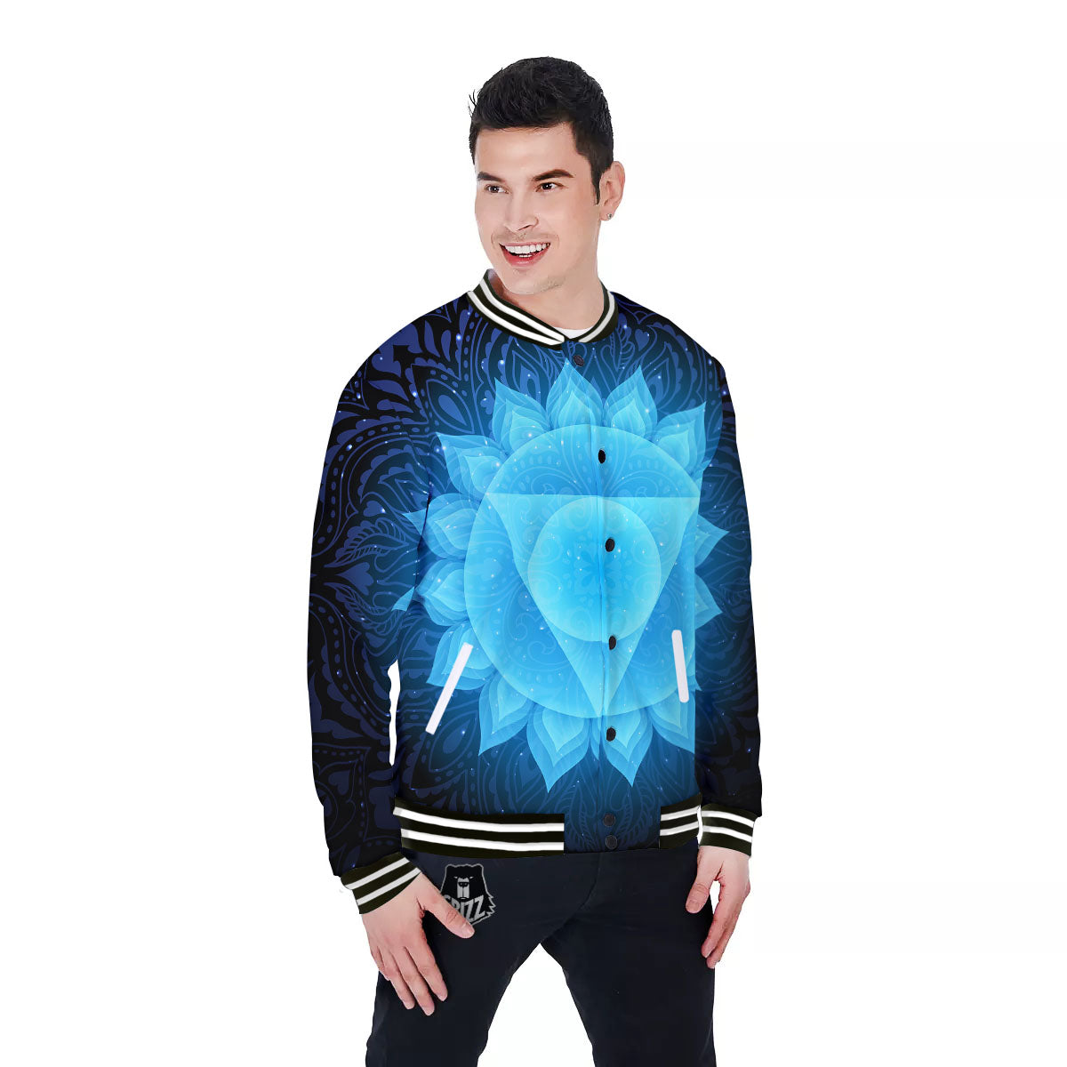 Spiritual Vishuddha Chakra Print Baseball Jacket-grizzshop