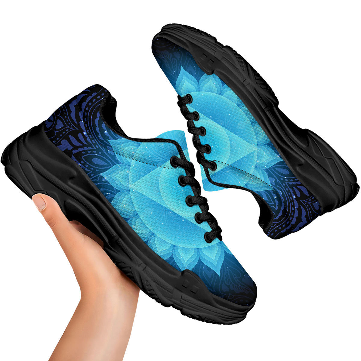 Spiritual Vishuddha Chakra Print Black Chunky Shoes-grizzshop