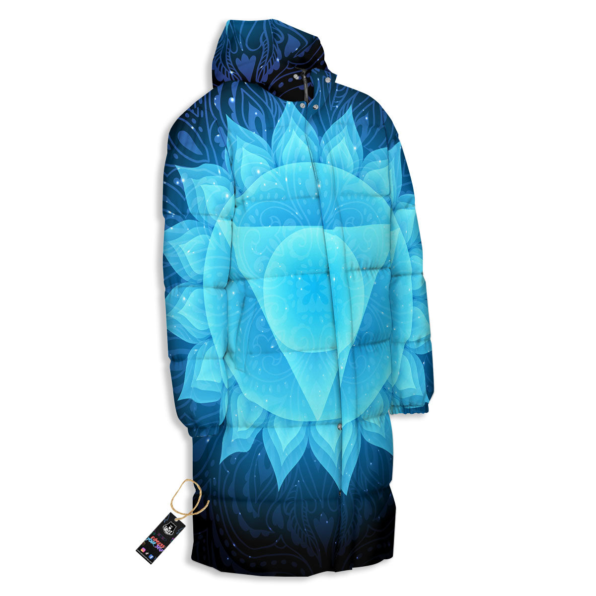 Spiritual Vishuddha Chakra Print Long Down Jacket-grizzshop