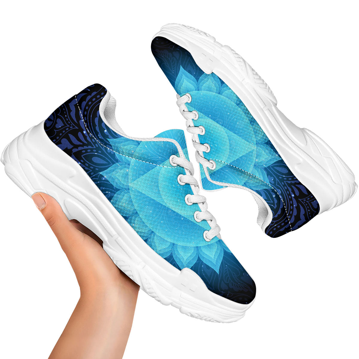 Spiritual Vishuddha Chakra Print White Chunky Shoes-grizzshop