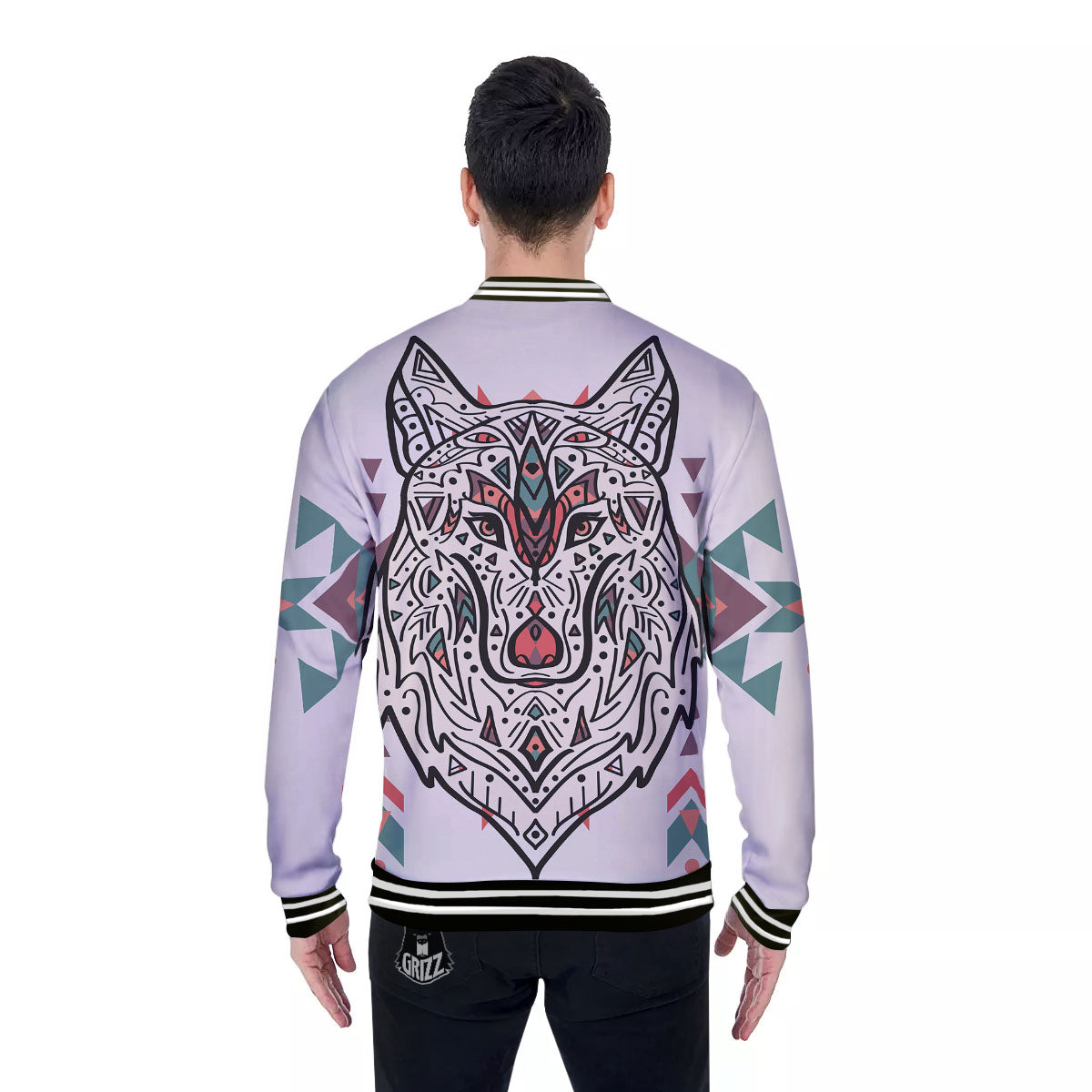 Spiritual Wolf Native American Print Baseball Jacket-grizzshop