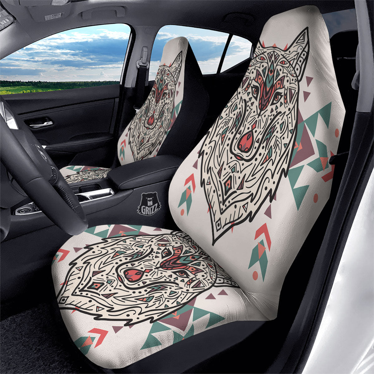Spiritual Wolf Native American Print Car Seat Covers-grizzshop