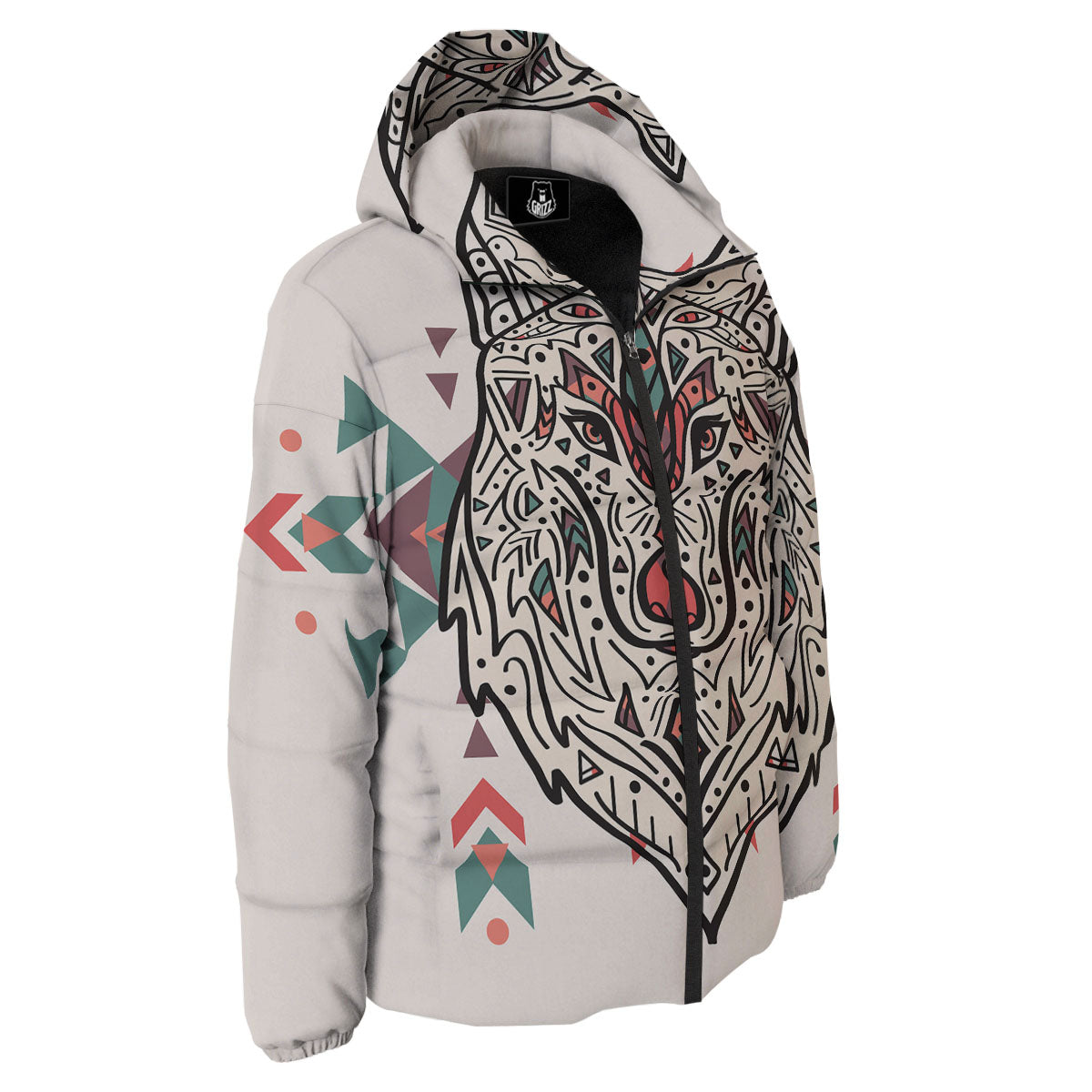 Spiritual Wolf Native American Print Down Jacket-grizzshop