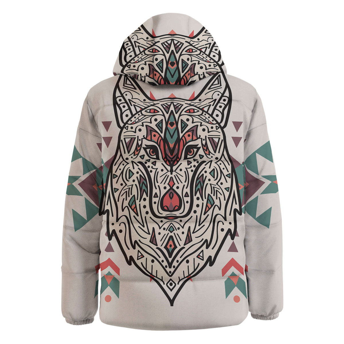Spiritual Wolf Native American Print Down Jacket-grizzshop
