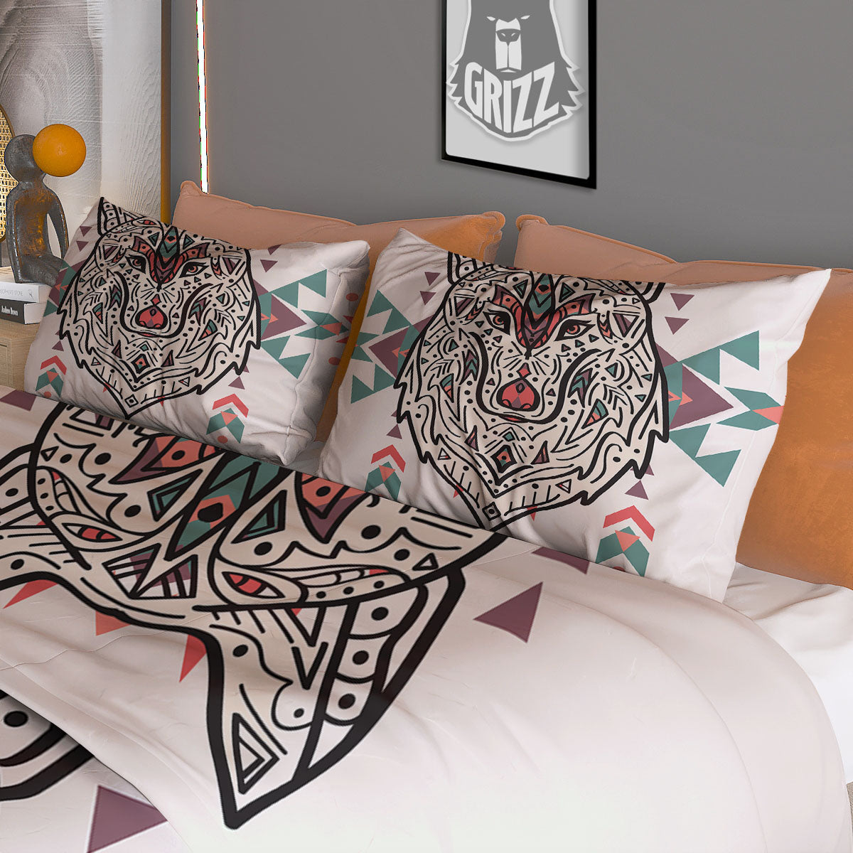 Spiritual Wolf Native American Print Duvet Cover Bedding Set