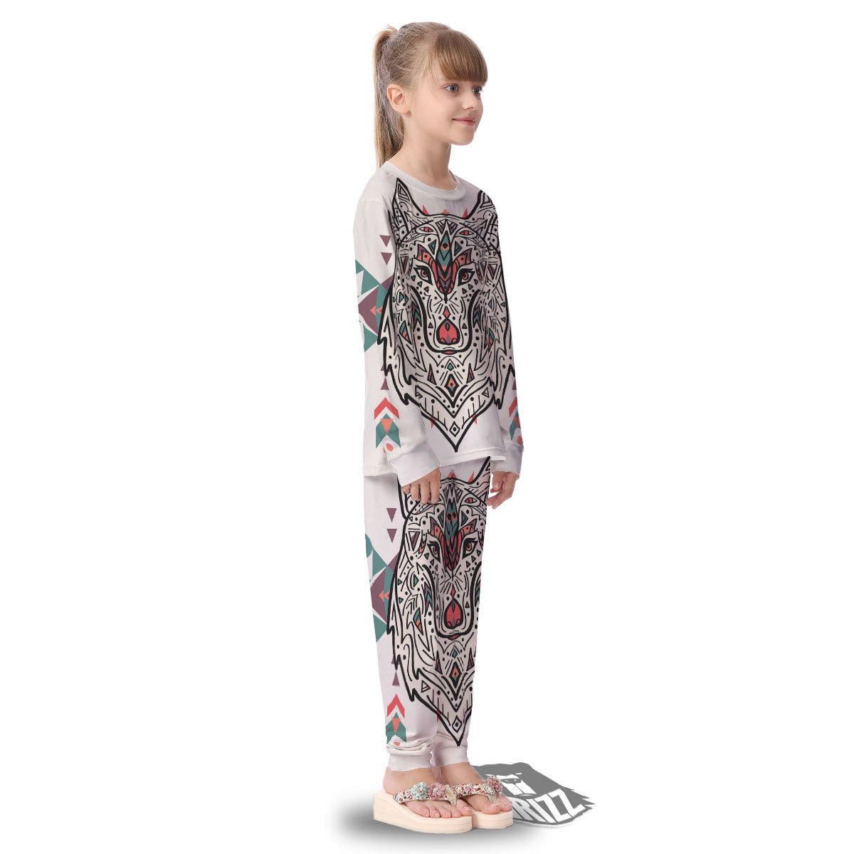 Spiritual Wolf Native American Print Kid's Pajamas-grizzshop