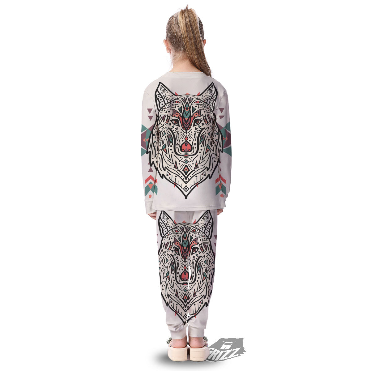 Spiritual Wolf Native American Print Kid's Pajamas-grizzshop