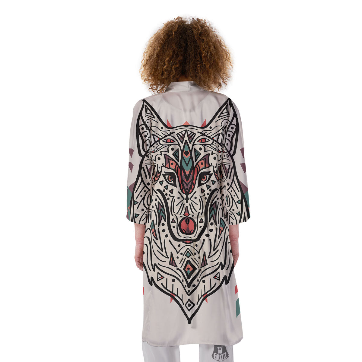 Spiritual Wolf Native American Print Kimono-grizzshop