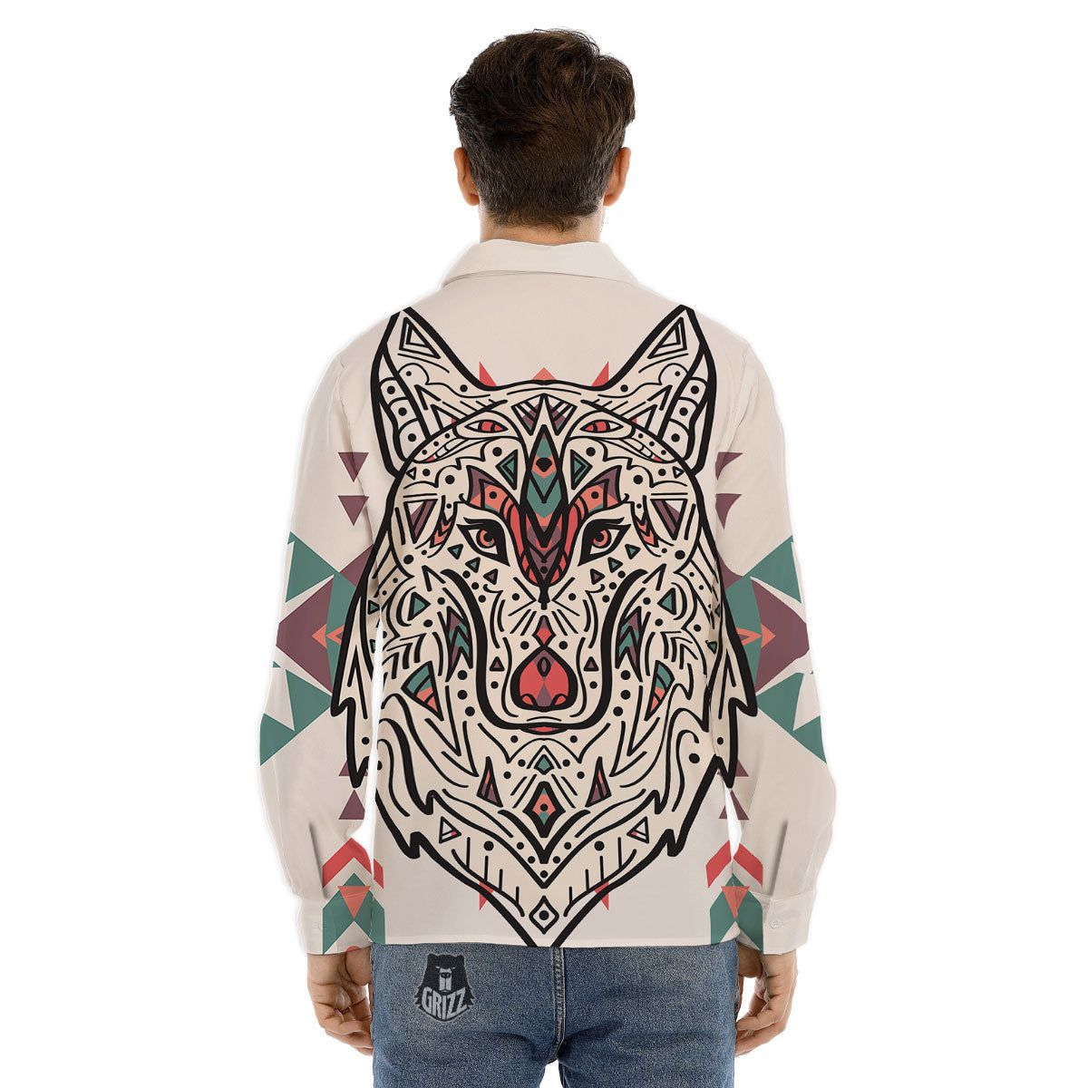 Spiritual Wolf Native American Print Men's Dress Shirts-grizzshop