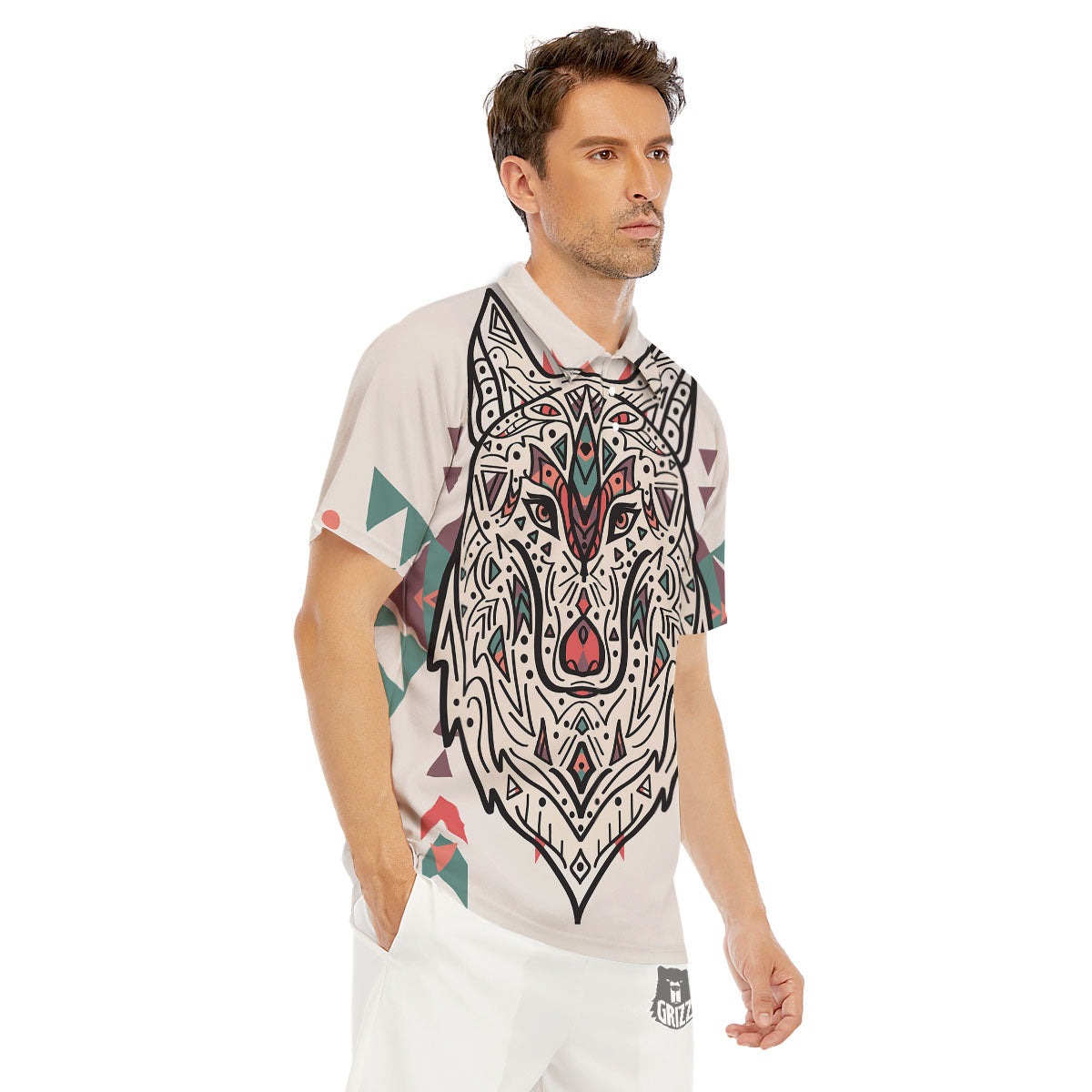 Spiritual Wolf Native American Print Men's Golf Shirts-grizzshop
