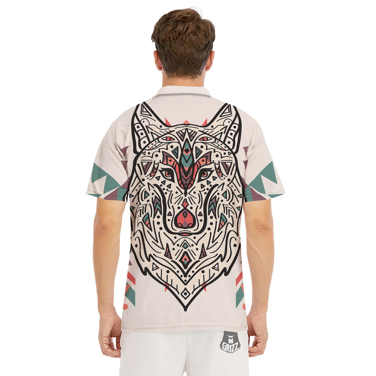 Spiritual Wolf Native American Print Men's Golf Shirts-grizzshop