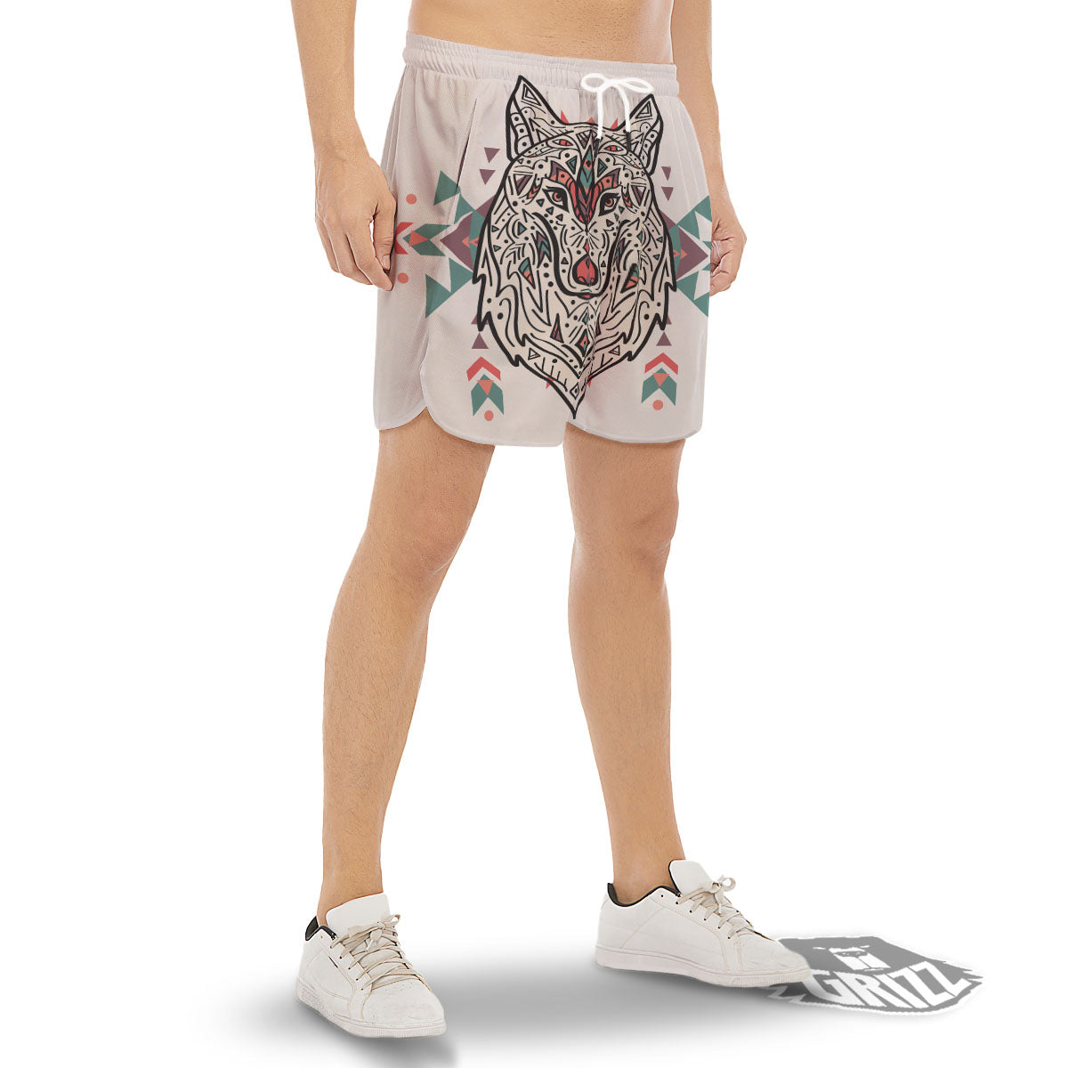 Spiritual Wolf Native American Print Men's Gym Shorts-grizzshop