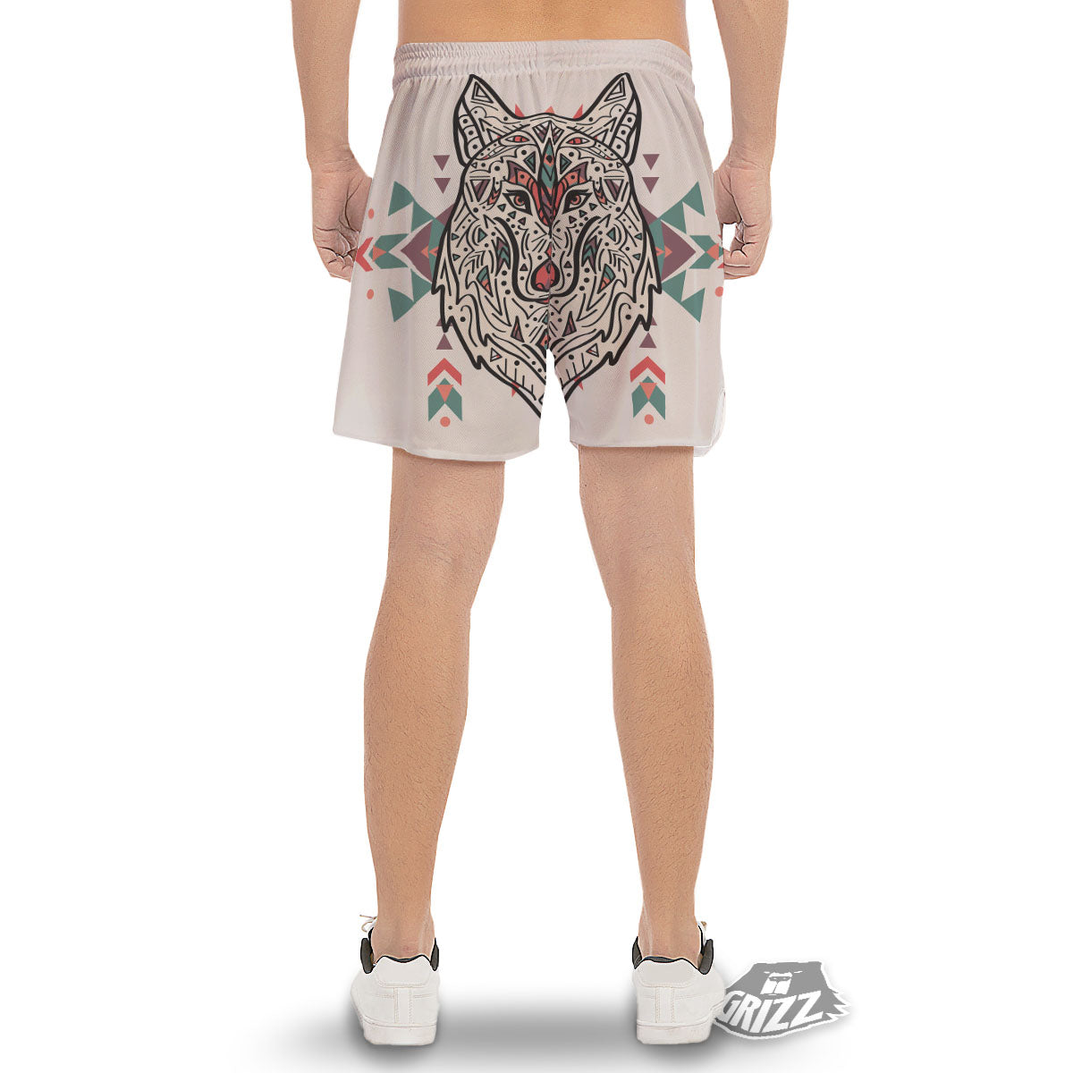 Spiritual Wolf Native American Print Men's Gym Shorts-grizzshop