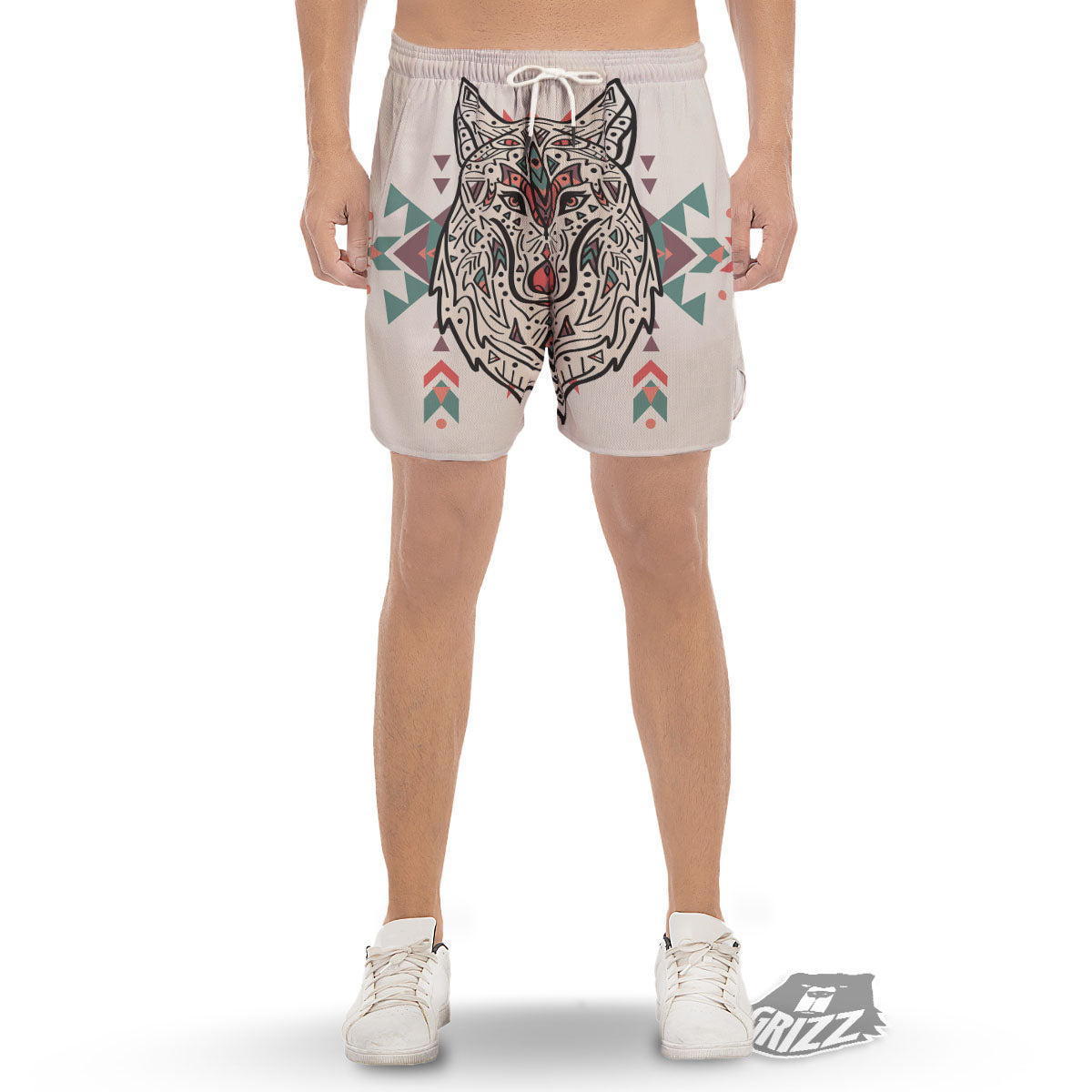 Spiritual Wolf Native American Print Men's Gym Shorts-grizzshop