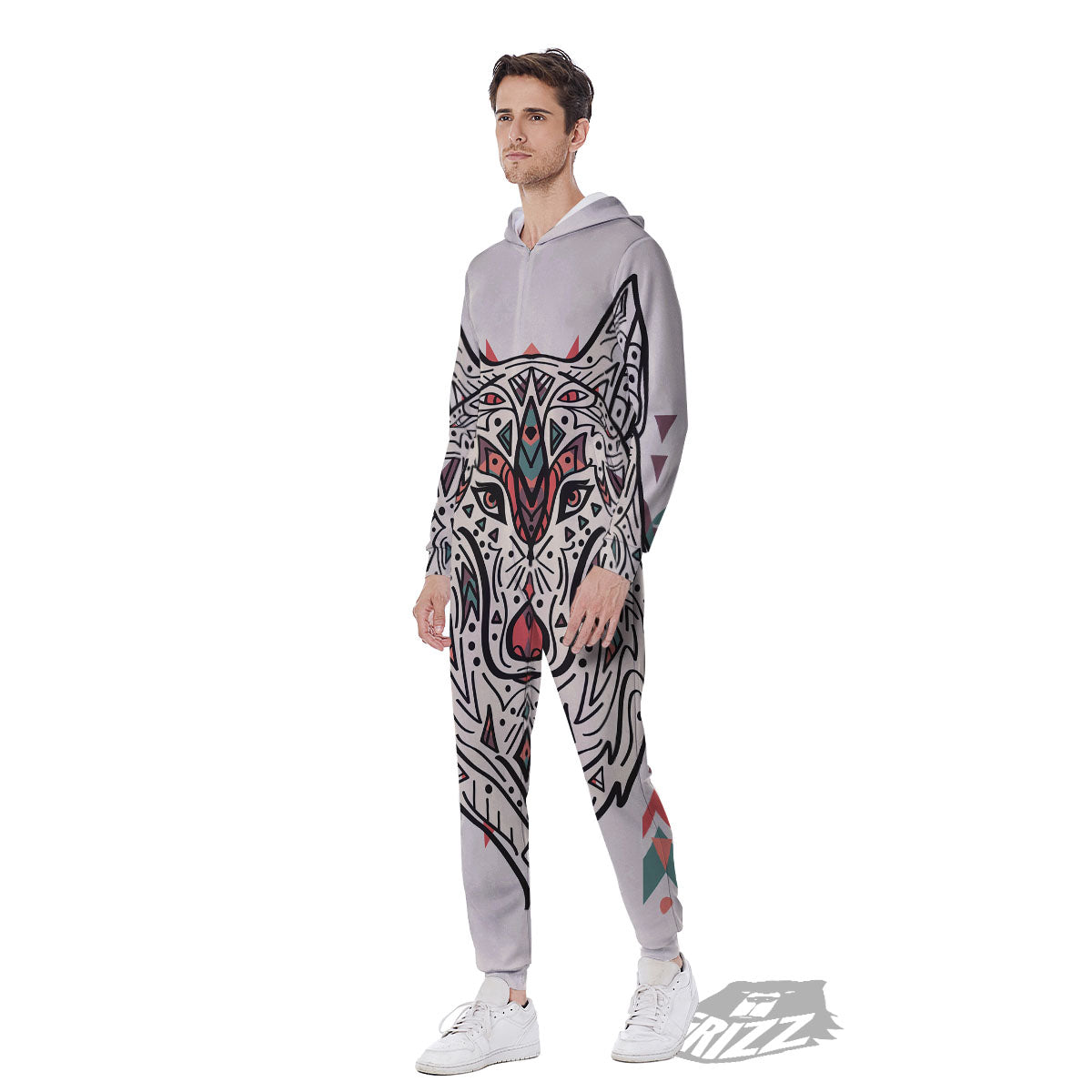 Spiritual Wolf Native American Print Men's Jumpsuit-grizzshop