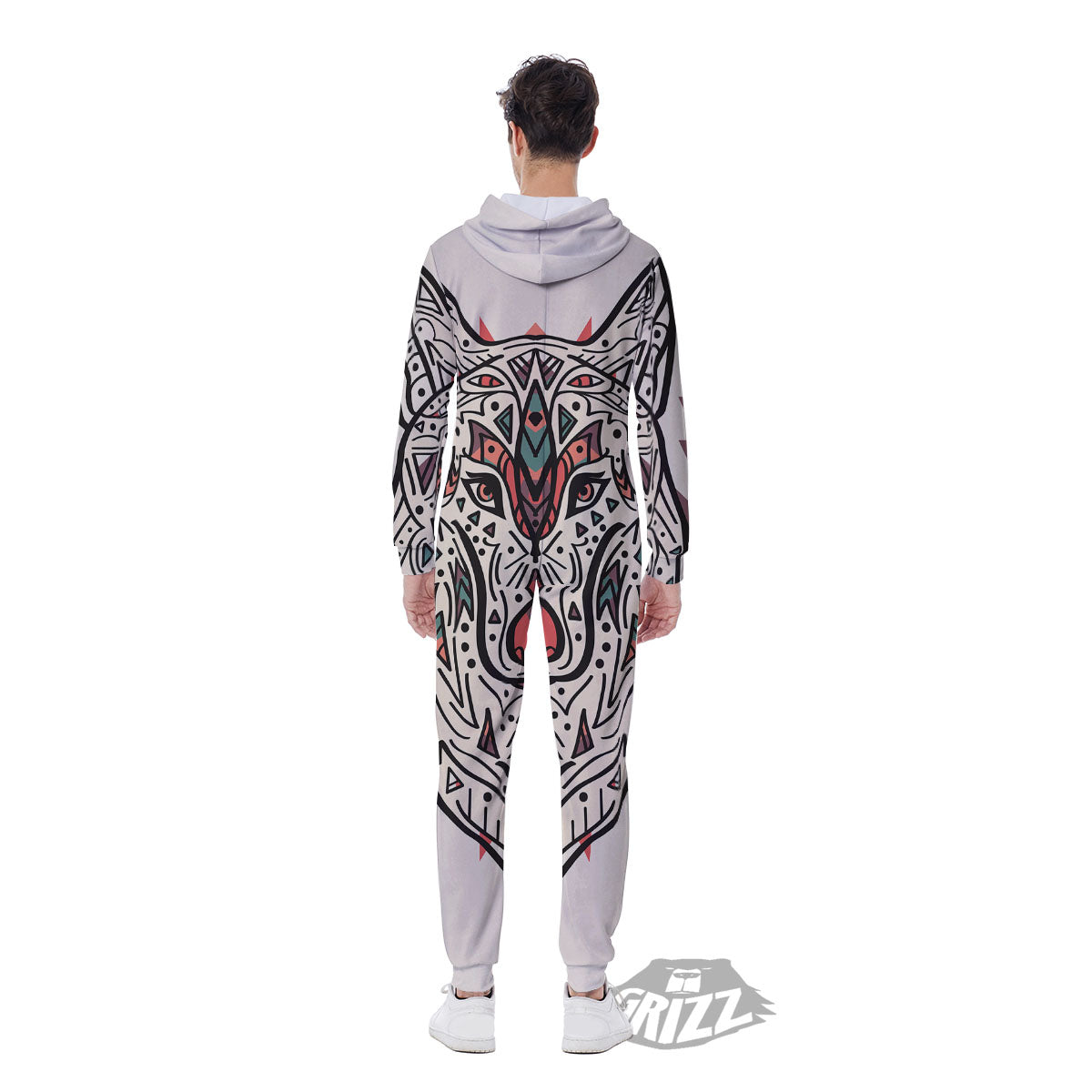 Spiritual Wolf Native American Print Men's Jumpsuit-grizzshop