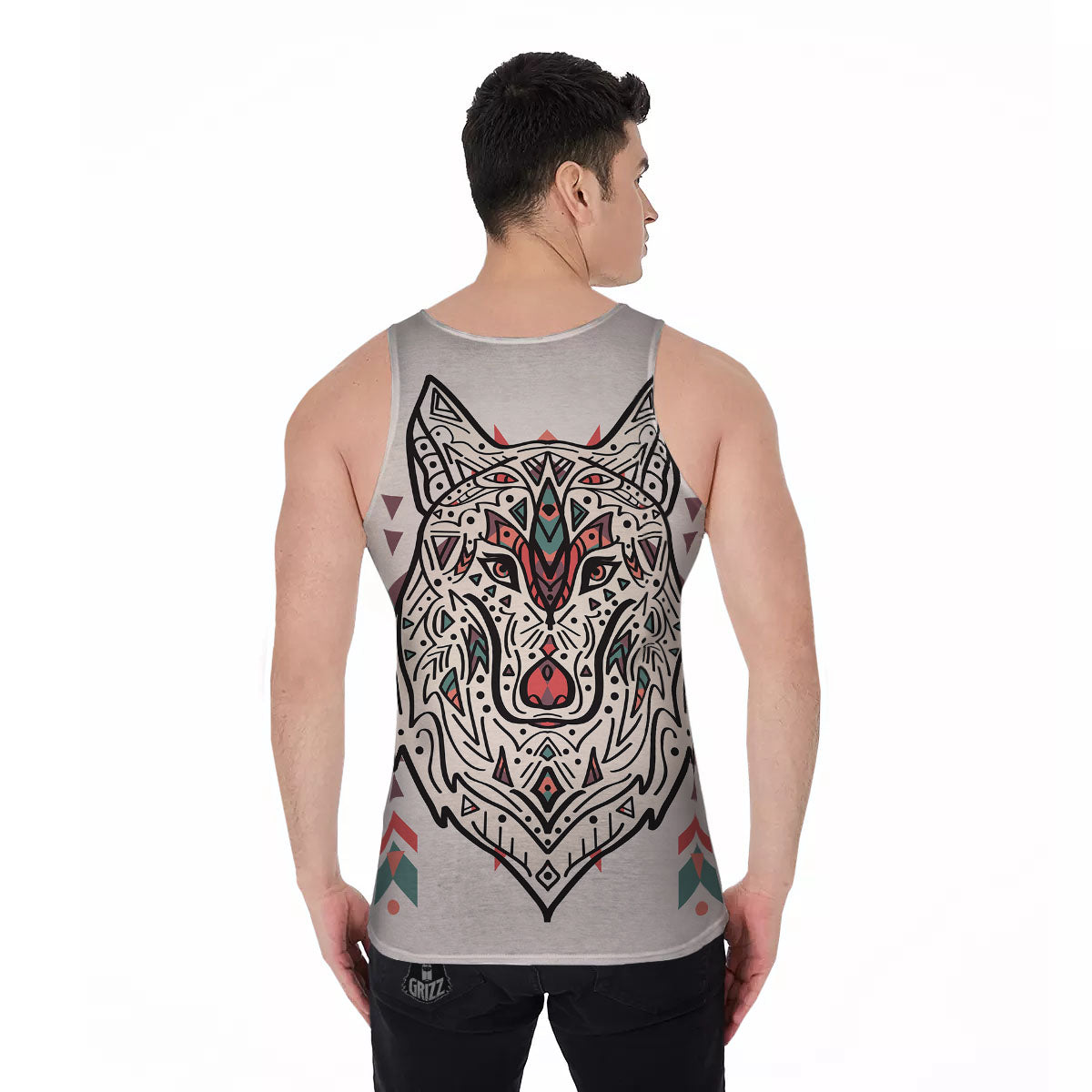 Spiritual Wolf Native American Print Men's Tank Top-grizzshop