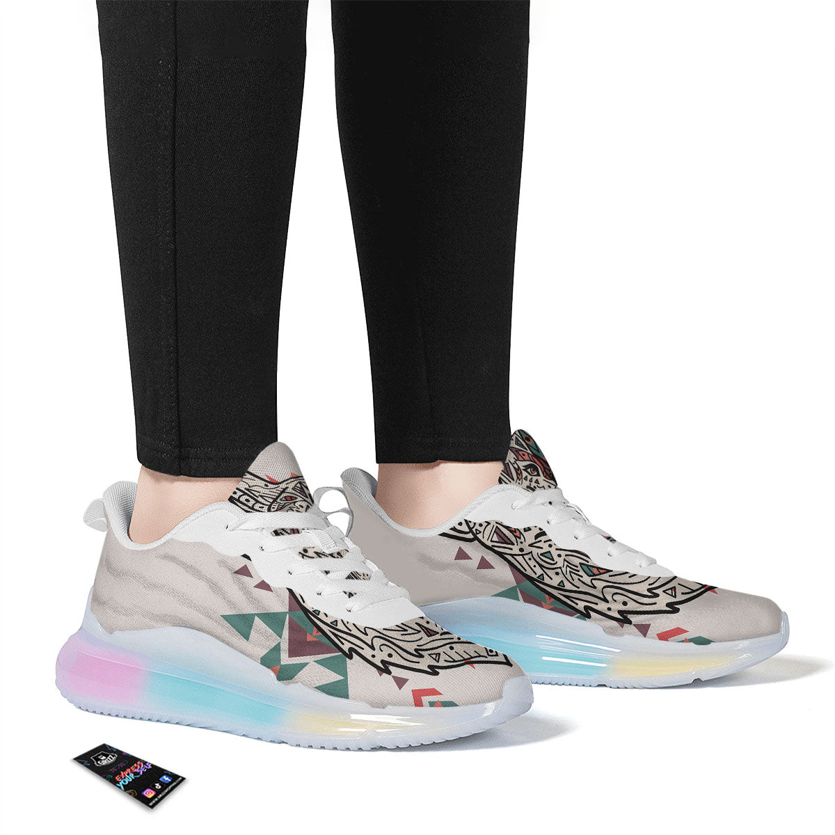 Spiritual Wolf Native American Print Running Sneakers-grizzshop
