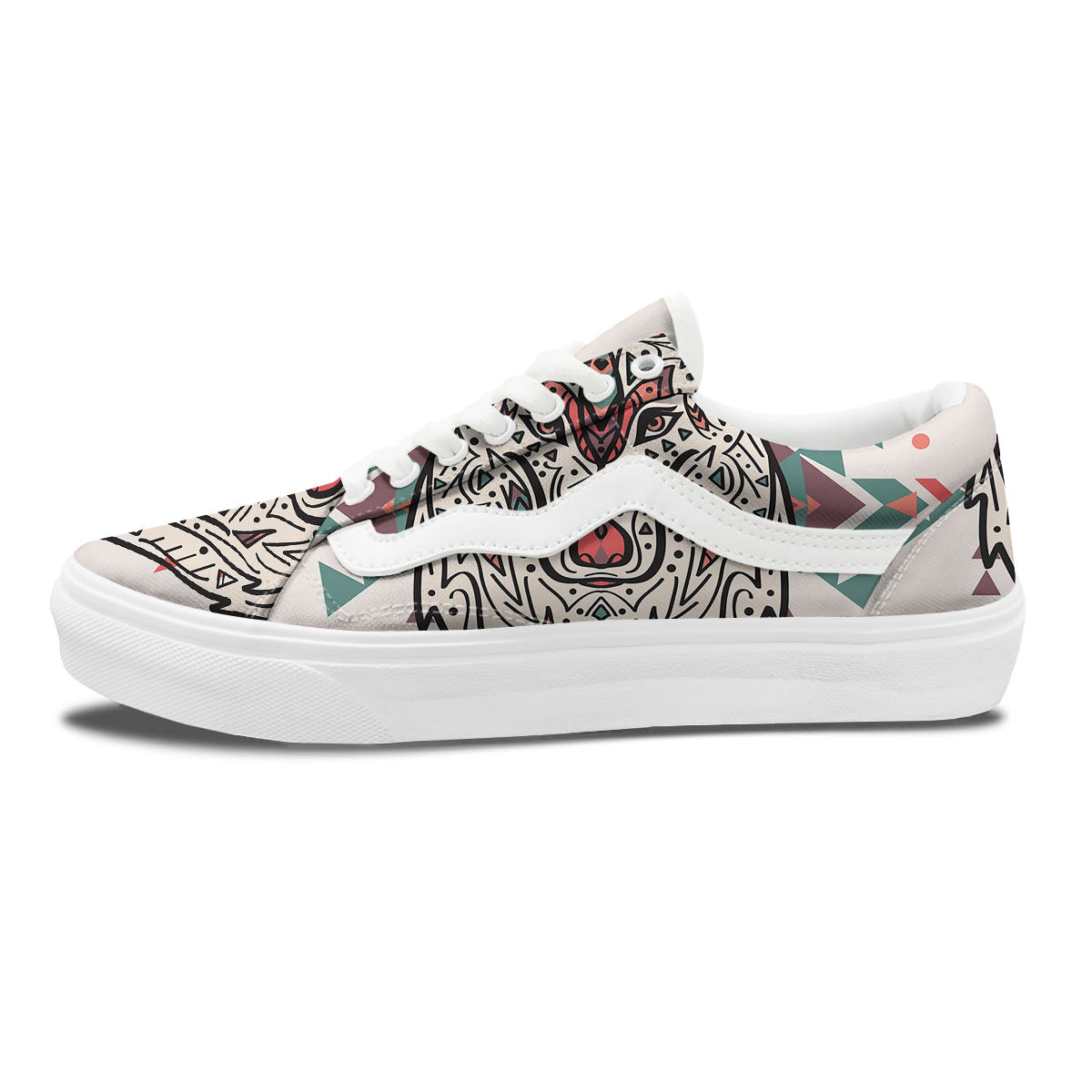 Spiritual Wolf Native American Print Skate Shoes-grizzshop