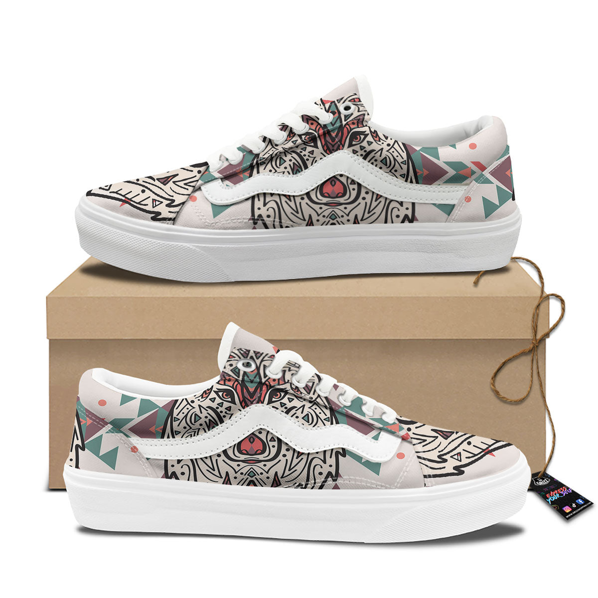 Spiritual Wolf Native American Print Skate Shoes-grizzshop