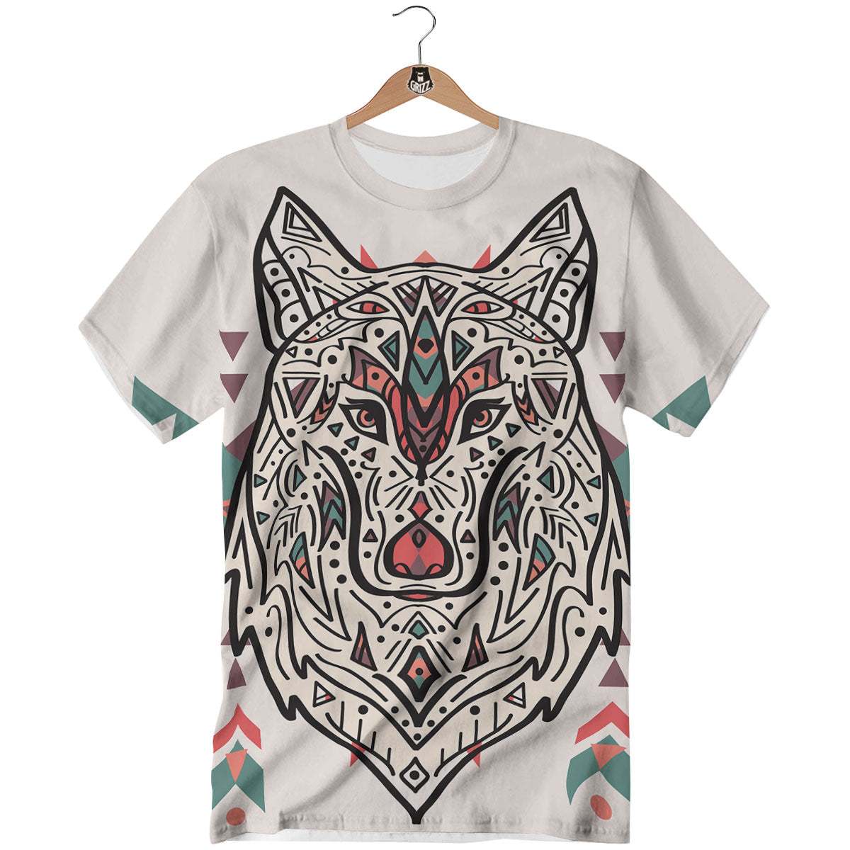 Spiritual Wolf Native American Print T-Shirt-grizzshop