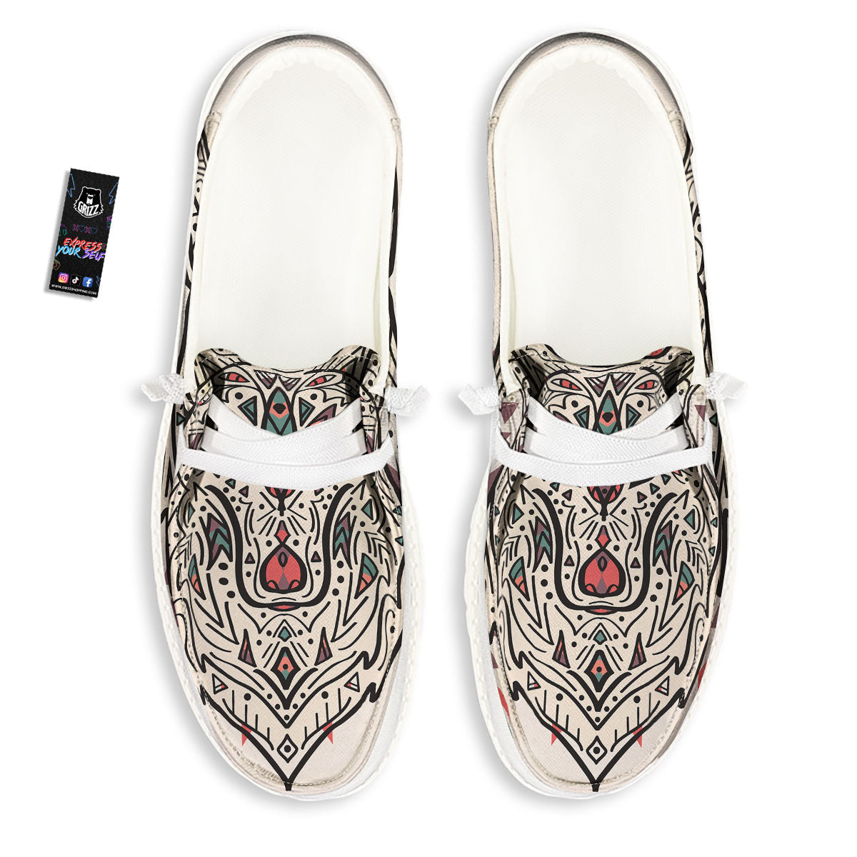 Spiritual Wolf Native American Print White Loafers-grizzshop