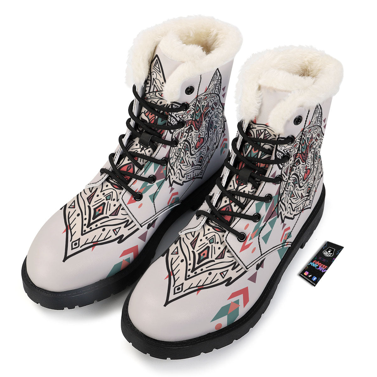Spiritual Wolf Native American Print Winter Boots-grizzshop