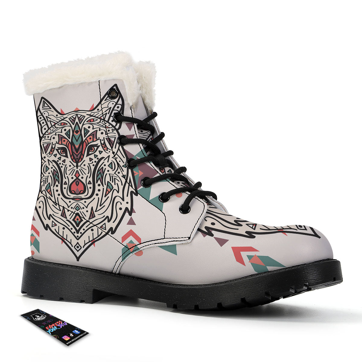 Spiritual Wolf Native American Print Winter Boots-grizzshop