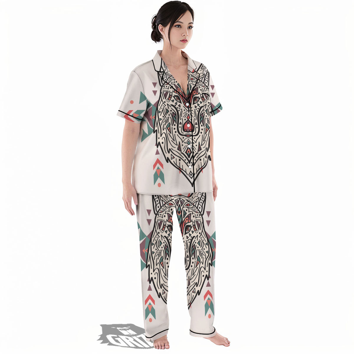 Spiritual Wolf Native American Print Women's Pajamas Set-grizzshop