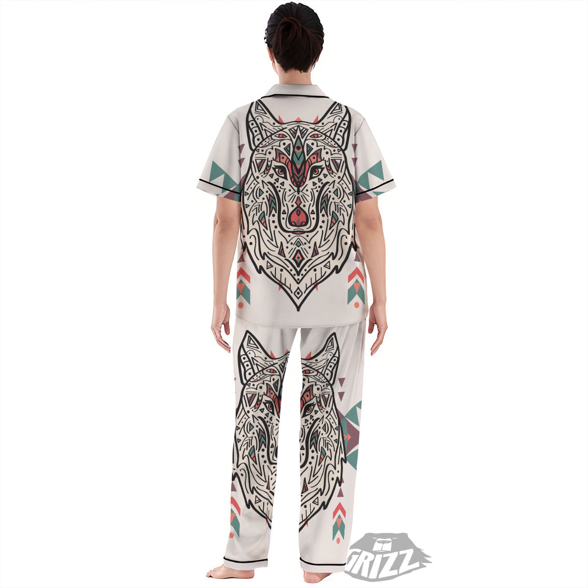 Spiritual Wolf Native American Print Women's Pajamas Set-grizzshop