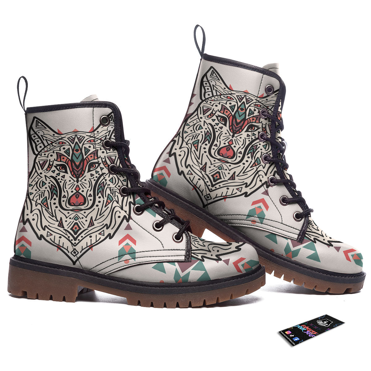 Spiritual Wolf Native American Print Work Boots-grizzshop