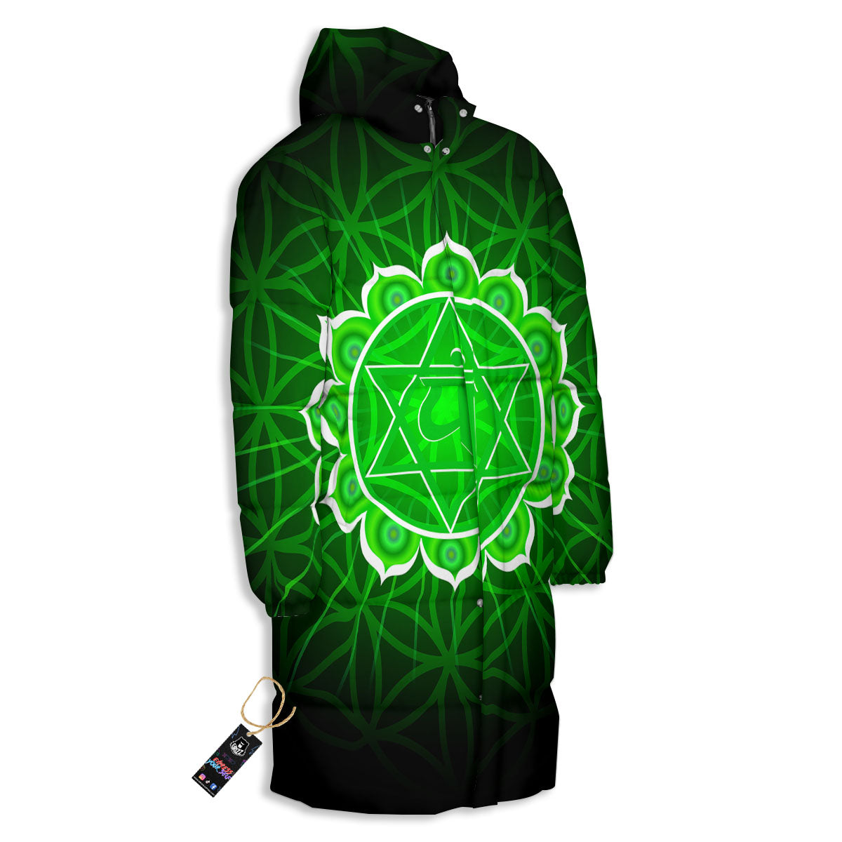 Spiritual Anahata Chakra Print Long Down Jacket