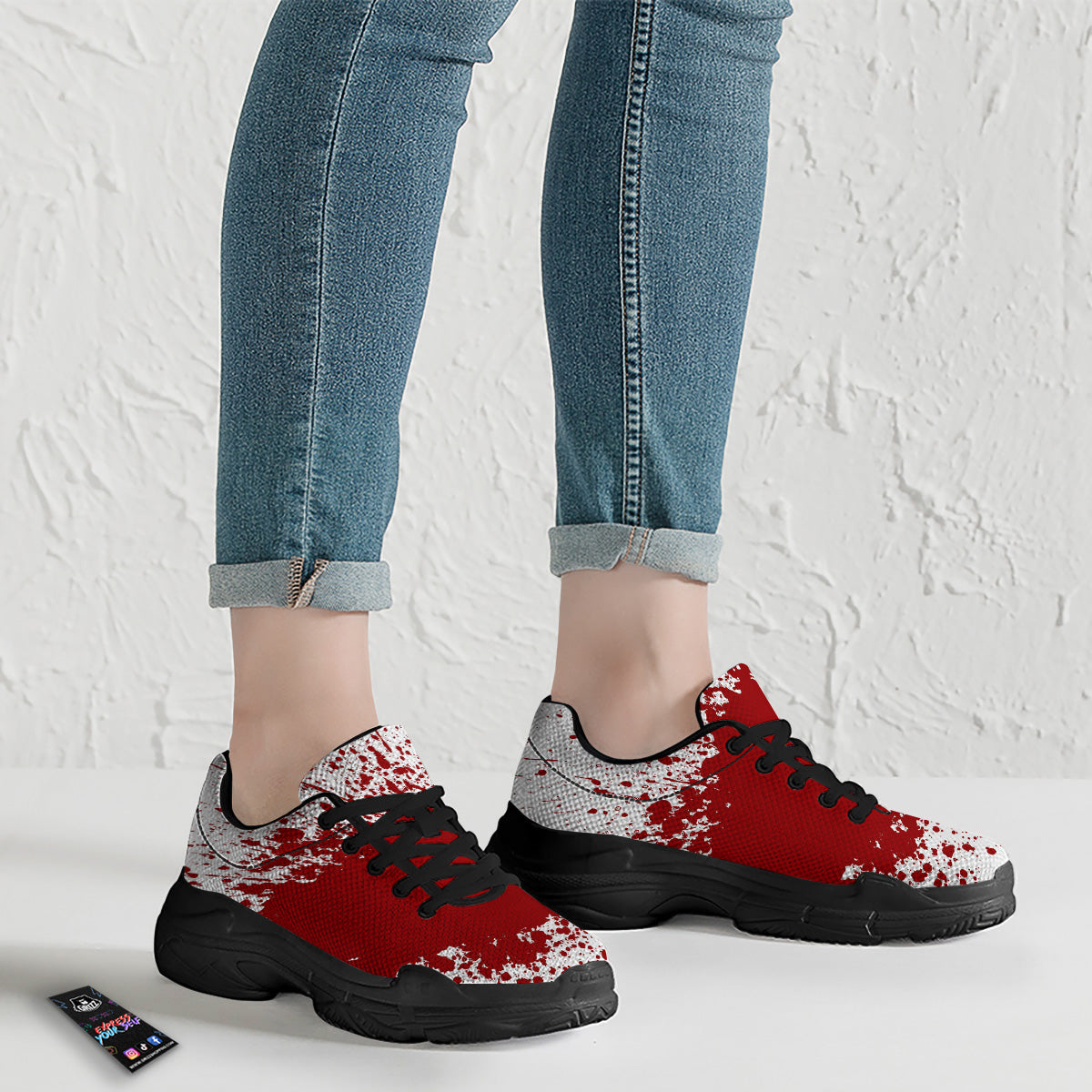 Splashed Blood Print Black Chunky Shoes-grizzshop