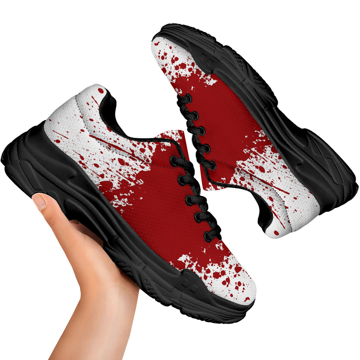 Splashed Blood Print Black Chunky Shoes-grizzshop