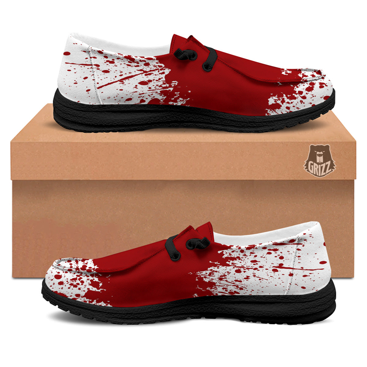 Splashed Blood Print Black Loafers-grizzshop