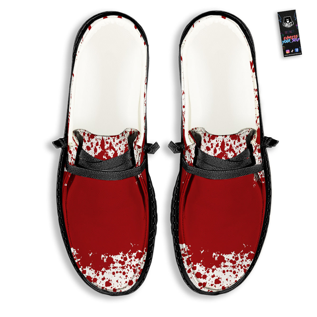 Splashed Blood Print Black Loafers-grizzshop