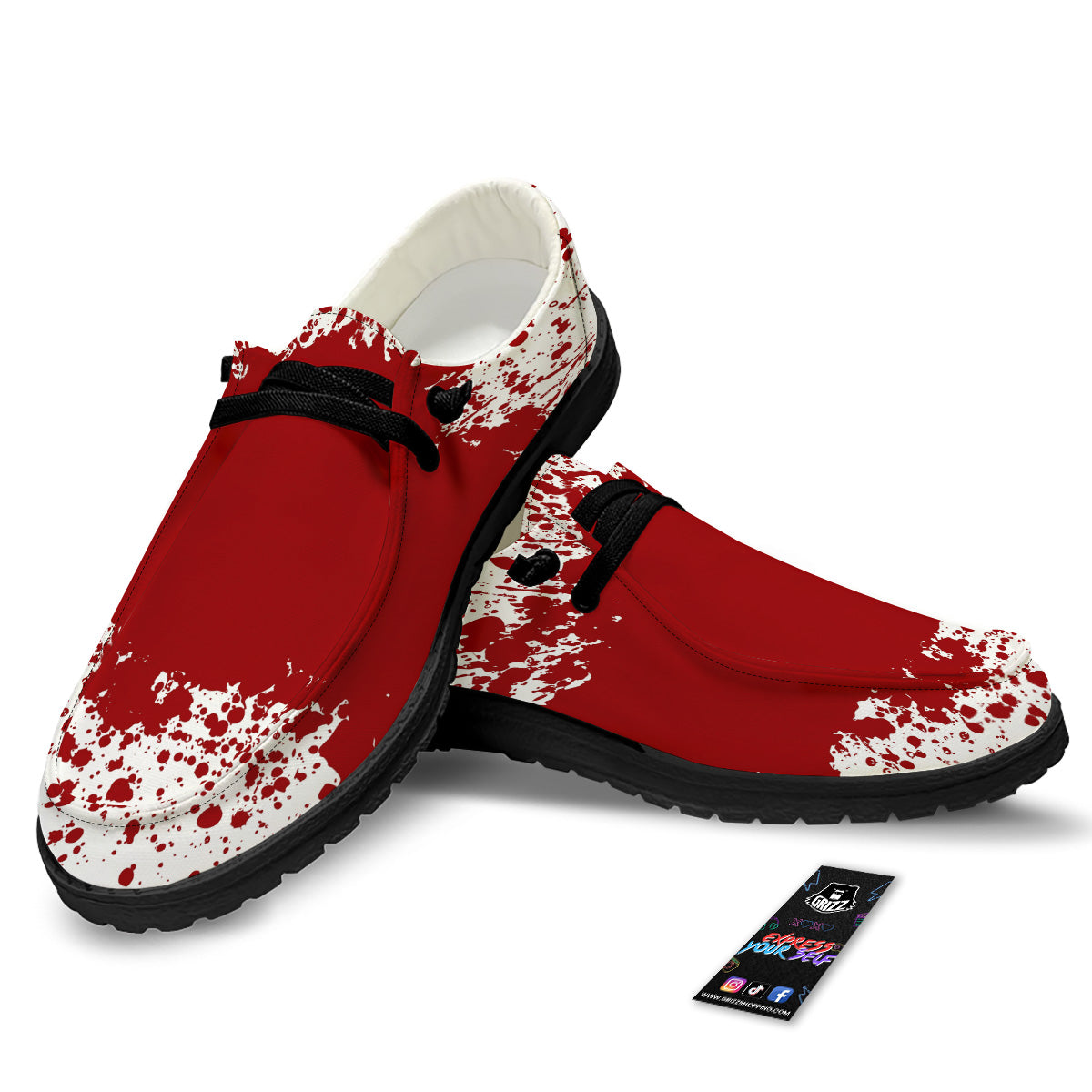 Splashed Blood Print Black Loafers-grizzshop