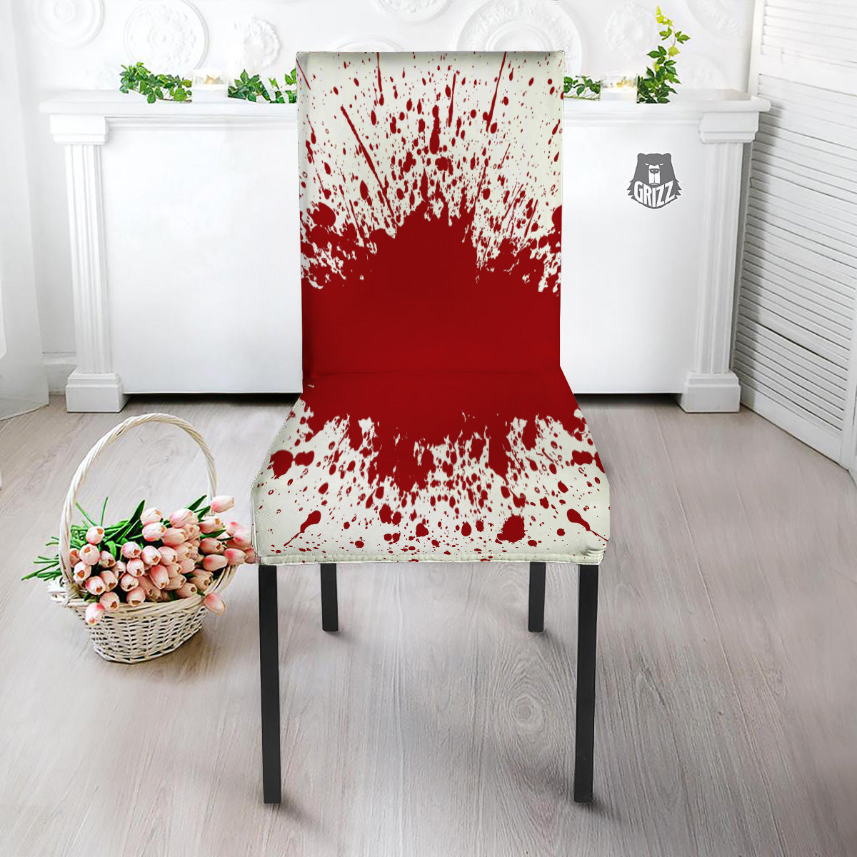 Splashed Blood Print Dining Chair Slipcover-grizzshop