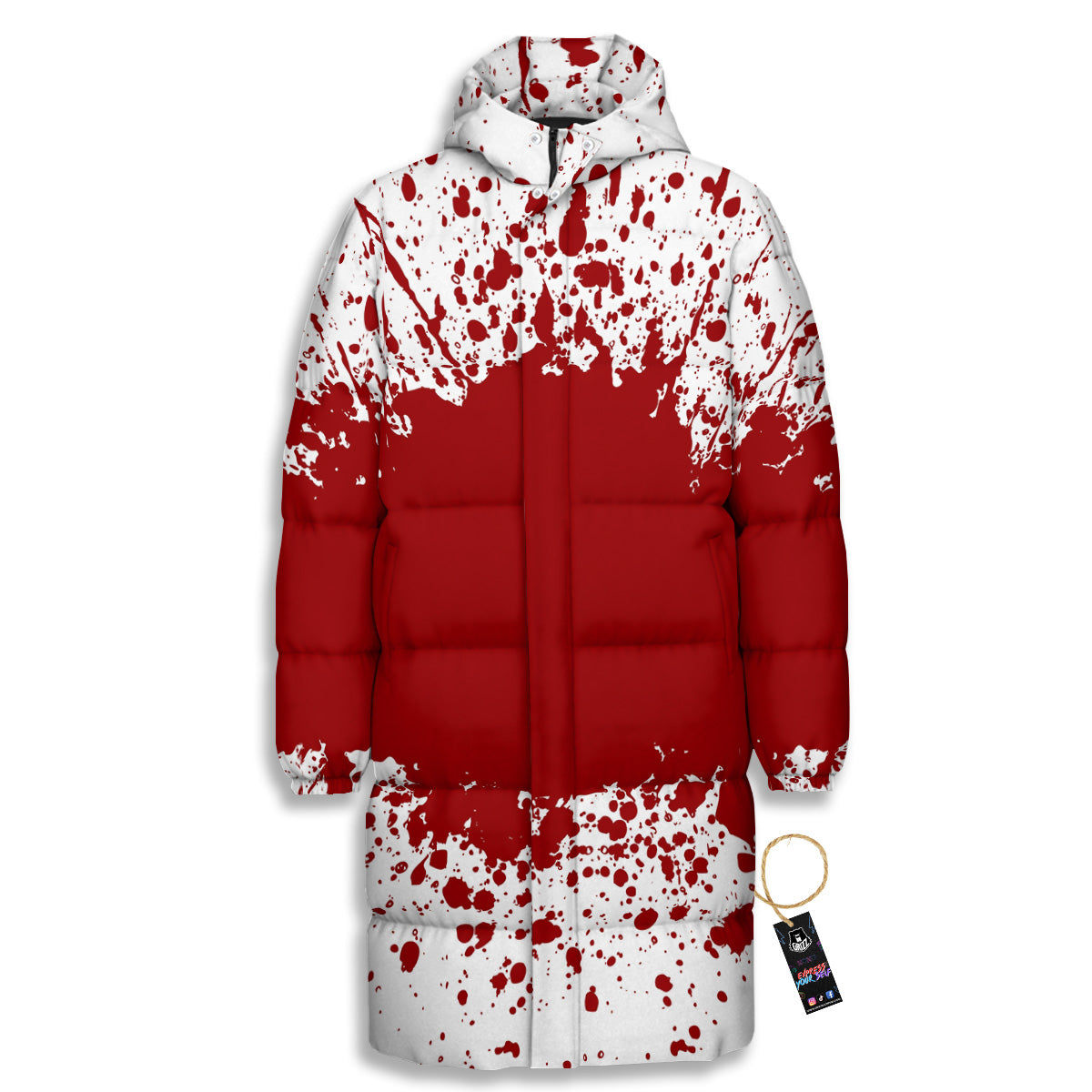 Splashed Blood Print Long Down Jacket-grizzshop