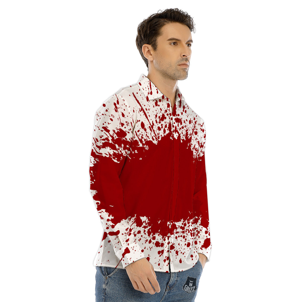 Splashed Blood Print Men's Dress Shirts-grizzshop