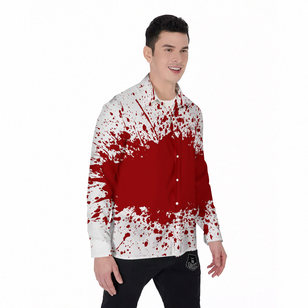 Splashed Blood Print Men's Long Sleeve Shirts-grizzshop