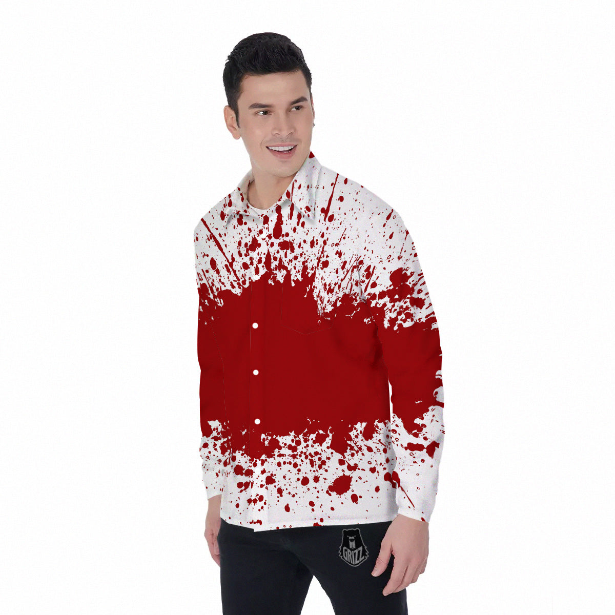 Splashed Blood Print Men's Long Sleeve Shirts-grizzshop