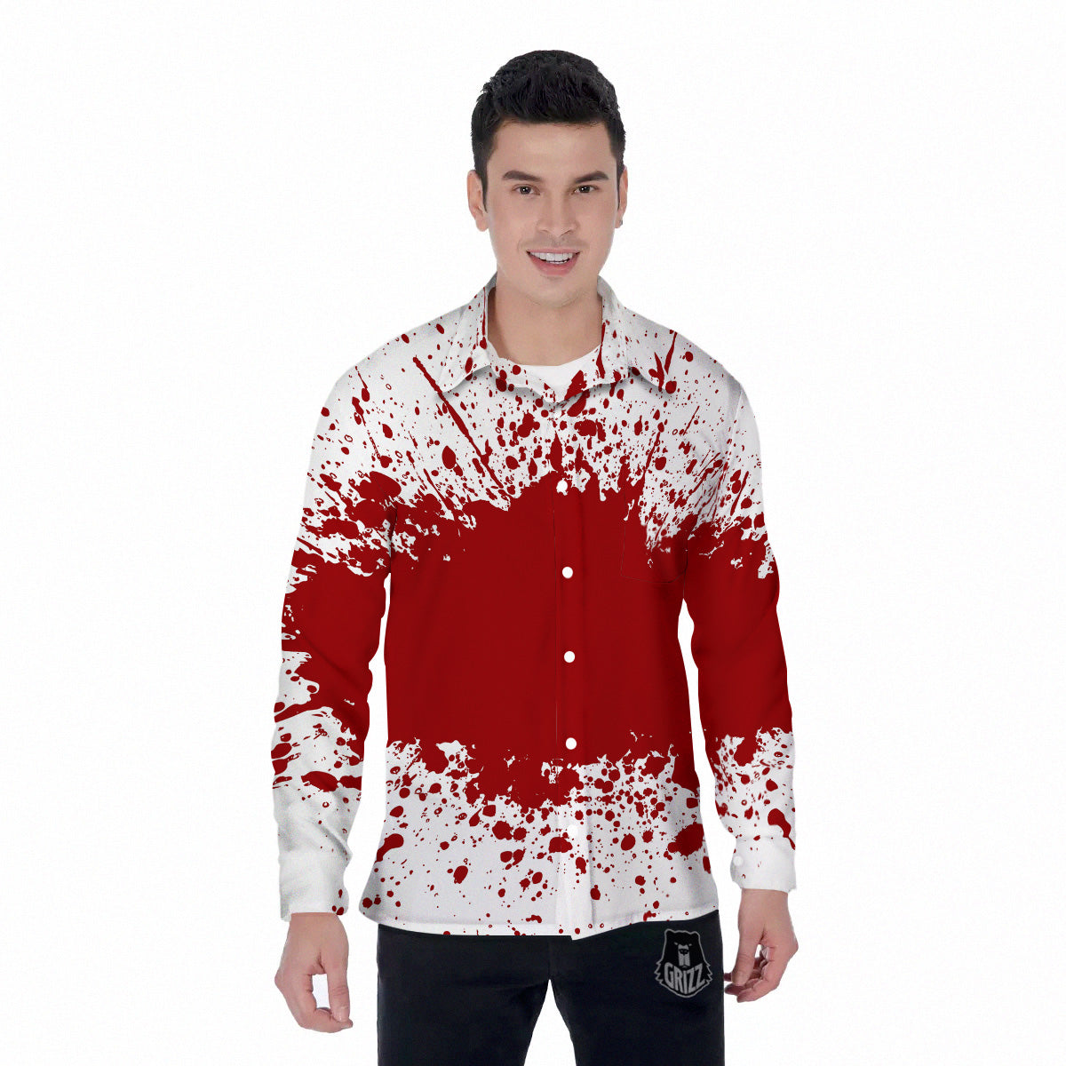 Splashed Blood Print Men's Long Sleeve Shirts-grizzshop