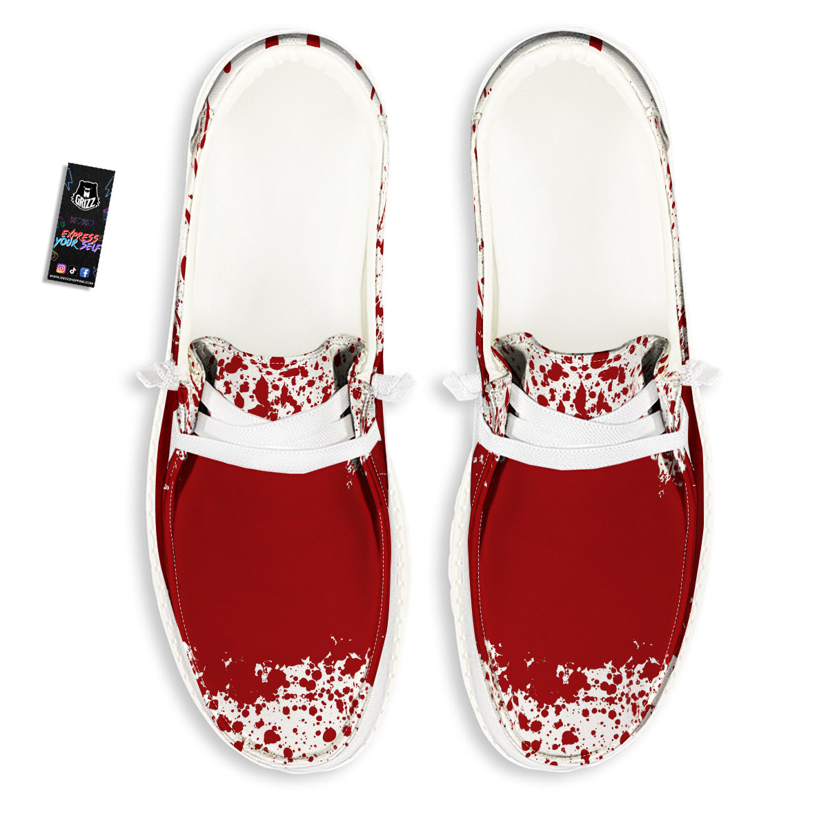 Splashed Blood Print White Loafers-grizzshop
