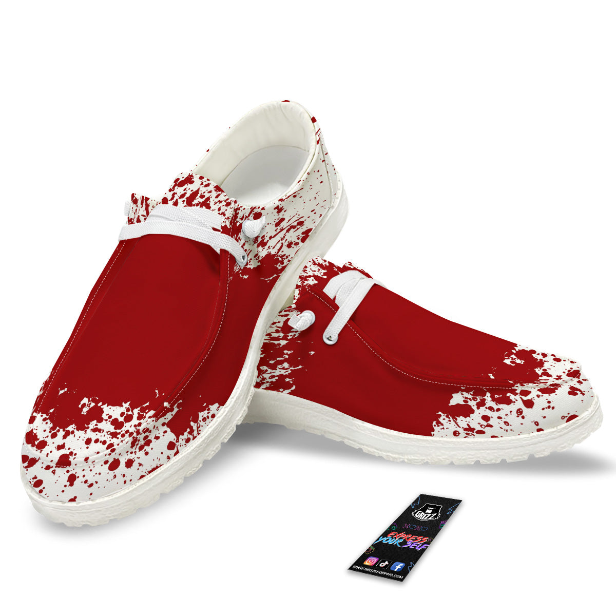 Splashed Blood Print White Loafers-grizzshop